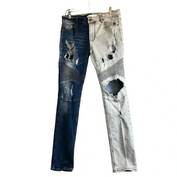 KDNK 11 4 14 11 TRASHED Destroyed Contrast Ribbed Moto Jeans Size 34 - Picture 1 of 11